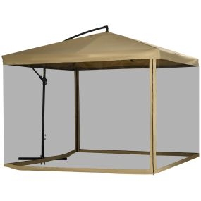 Parasol excéntrico Ø295 cm beige con ángulo ajustable, mosquiteras, base cruzada y manivela