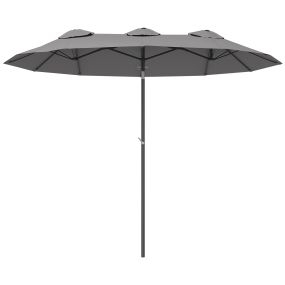 Sombrilla doble 2,95x1,52 m para terraza exterior gris con inclinación 45° y manivela manual