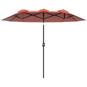 Sombrilla doble 2,95x1,52 m con inclinación 45°, manivela, ventilación, impermeable, rojo vino
