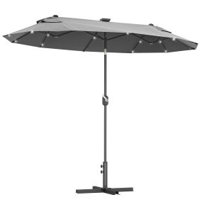 Sombrilla doble de jardín 295x150x219 cm gris con luces LED solares e inclinación ajustable