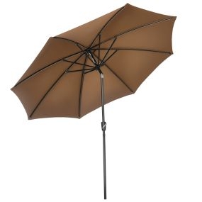 Sombrilla de jardín Ø300x252 cm con manivela, techo inclinable y 8 varillas de metal, marrón