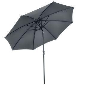 Sombrilla de jardín Ø300x252 cm con manivela, techo inclinable y 8 varillas de metal, gris