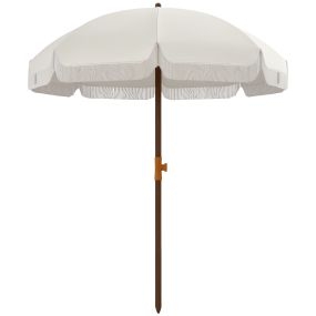 Sombrilla de playa grande con flecos Ø190 cm UV40+ antiviento impermeable gris claro