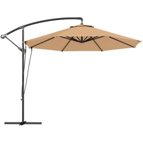 Parasol excéntrico Ø 290 cm caqui con base cruzada, manivela, funda y cuerda anti-UV 50+