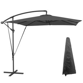 Parasol excéntrico 247x247 cm con base cruzada, cubierta ajustable, manivela y funda, gris oscuro
