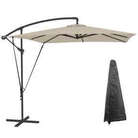 Parasol excéntrico 247x247 cm caqui con base cruzada, funda, manivela y anti-UV 50+