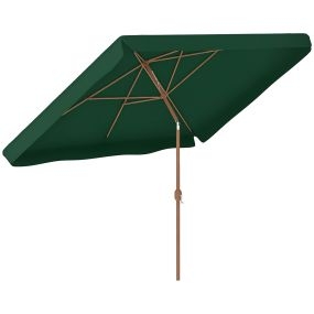 Sombrilla de terraza exterior 300x200 cm con mástil de aluminio, manivela y protección UV 50+ verde oscuro