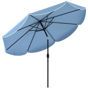 Sombrilla de jardín exterior Ø2,7 m con inclinación 3 posiciones, manivela, impermeable, azul celeste