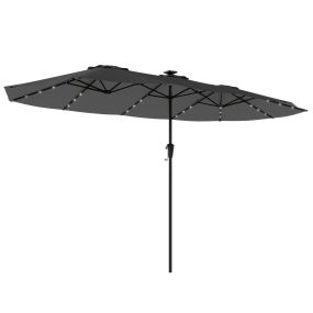 Sombrilla doble 4x2 m con 36 luces LED solares, manivela, UPF50+, 12 varillas, gris oscuro