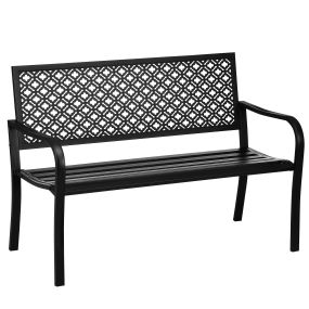 Banco de jardín de acero 2 plazas con respaldo decorativo negro 127x63x83 cm 240 kg