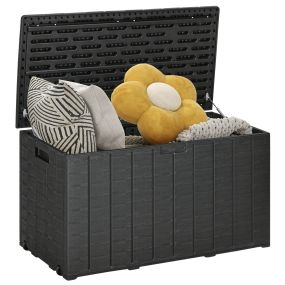 Baúl de almacenamiento exterior 366 L de plástico impermeable anti-UV con ruedas y asas negro