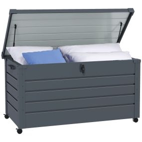 Arcón exterior 311 L de acero galvanizado gris oscuro 120x62x66 cm con ruedas y cerradura