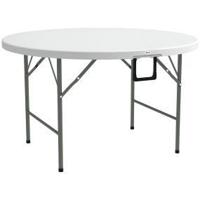 Mesa auxiliar redonda plegable de jardín con marco de acero y encimera HDPE blanco Ø122x73 cm
