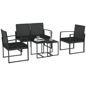 Conjunto de muebles de jardín de ratán sintético 5 piezas negro para patio y terraza