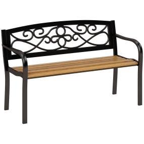 Banco de jardín exterior 2 plazas de madera y acero negro y natural 127x56x80 cm