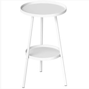 Mesa de jardín redonda de 2 niveles Ø32x51 cm de metal blanco para exterior e interior