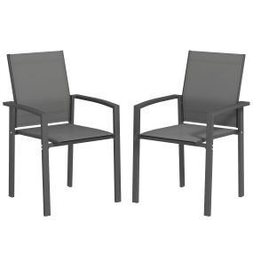 Juego de 2 sillas de jardín exterior apilables con tela transpirable y marco de acero gris oscuro 56x58x89 cm