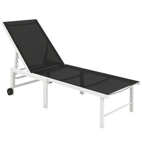 Tumbona reclinable de jardín exterior con ruedas, acero, gris, 166x60x84 cm, carga 120 kg