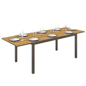 Mesa de jardín extensible 160/240x90 cm con borde de aluminio marrón para 6-8 personas