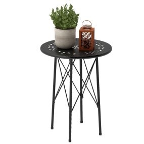 Mesa de jardín redonda Ø40x50 cm negra con patas ajustables y estructura en X para interior y exterior