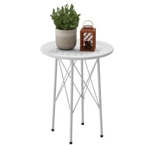 Mesa de jardín redonda Ø40x50 cm blanca con patas ajustables y estructura en X