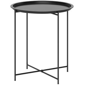 Mesa auxiliar redonda de jardín exterior con bandeja extraíble y patas plegables Ø46x50 cm negro