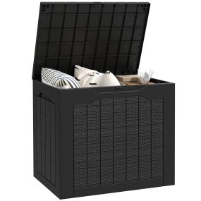 Baúl de almacenaje exterior 93L de plástico impermeable negro 56x41x50 cm con asas y candado