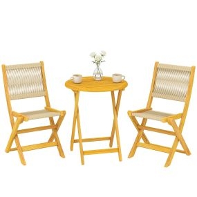 Conjunto de mesa y sillas de terraza exterior de madera 3 piezas natural