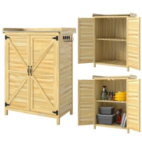 Armario de exterior de madera con techo de metal galvanizado, estantes y 2 puertas, 71,5x39x95 cm natural