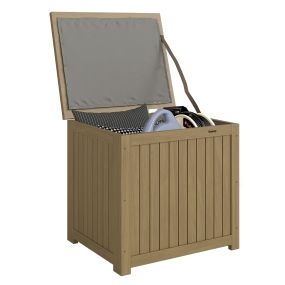 Arcón exterior de madera 130L con forro, tapa con bisagras y correa, 63x51x58,5 cm, marrón