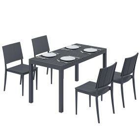 Conjunto de mesa y sillas de jardín 5 piezas, exterior, gris oscuro, para 4 personas