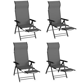 Pack de 2 sillas plegables reclinables de jardín exterior con respaldo alto, reposapiés retráctil y marco de metal, gris oscuro
