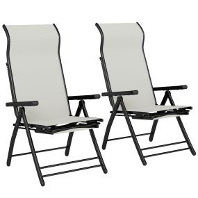 Pack de 2 sillas plegables reclinables de jardín exterior gris claro con reposapiés retráctil
