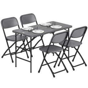Conjunto de mesa y sillas de jardín de 5 piezas, mesa plegable ajustable 55-74 cm, gris oscuro