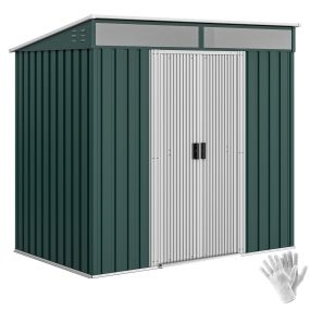 Caseta de jardín exterior metálica 2 m² 195x122x181,5 cm verde sin suelo con 2 puertas correderas, ventanas y ganchos