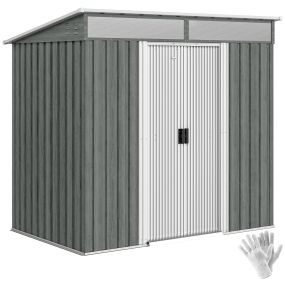 Caseta de jardín exterior metálica 2 m² 195x122x181,5 cm gris claro sin suelo con 2 puertas correderas, ventanas y ganchos