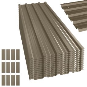 12 paneles para tejado de acero galvanizado 129x45 cm marrón 7 m² para caseta cobertizo garaje exterior