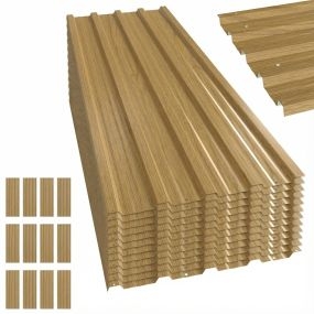 12 paneles para tejado de acero galvanizado 7 m² 129x45 cm madera natural