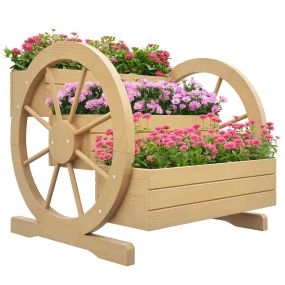Jardinera de madera exterior de 3 niveles con drenaje 61x62x57 cm natural