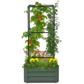 Jardinera exterior grande de acero galvanizado con celosía 61x61x140 cm verde