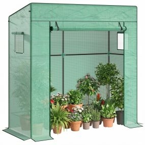 Invernadero pequeño de exterior con ventanas de malla y puerta con cremallera 196x77x197 cm verde