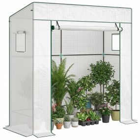 Invernadero pequeño de exterior con ventanas de malla y puerta con cremallera 196x77x197 cm blanco