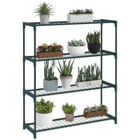 Estantería para plantas de 4 niveles de acero verde oscuro 89x28x107 cm para jardín y patio