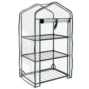 Invernadero de jardín de 3 niveles con 3 estantes, puerta con cremallera, PVC transparente 59x39x127 cm