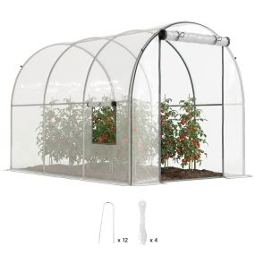 Invernadero de túnel 3x2x2 m con puerta enrollable, 2 ventanas, plástico y acero, transparente