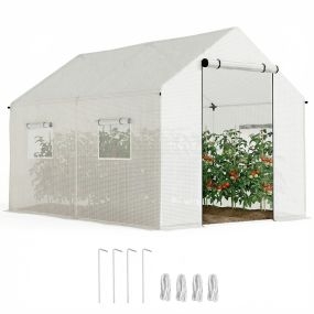 Invernadero de túnel exterior 2x3x2 m con 4 ventanas de malla y puerta con cremallera blanco