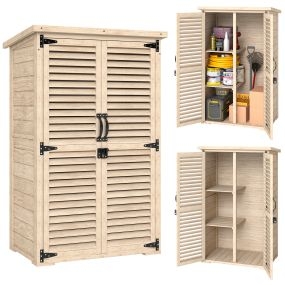 Caseta de jardín de madera 75x50x118 cm natural con 2 puertas, 2 estantes y techo impermeable