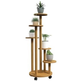 Soporte para plantas de bambú con ruedas, 5 niveles, redondo, 33x33x90 cm, natural