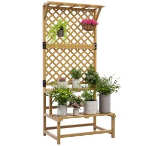 Soporte para plantas de madera de 2 niveles con enrejado 75x50x166 cm natural