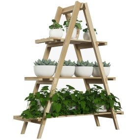 Estantería plegable de madera para plantas de 3 niveles 100x36x112 cm natural